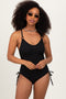 Black Ribbed O-Ring Strap Side Tie Swimsuit