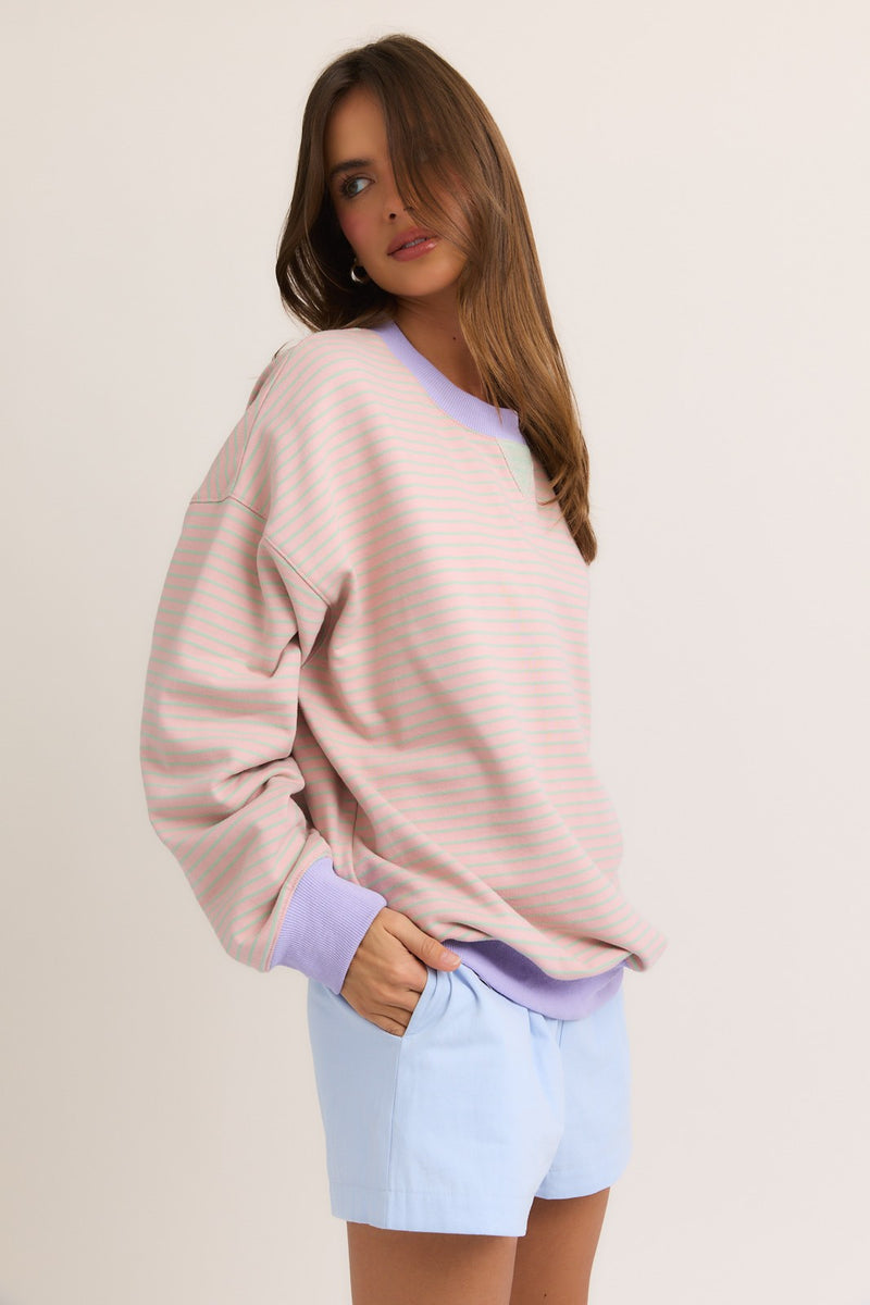 Pink Printed Oversized Sweatshirt main image 1