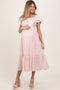 Light Pink Flutter Sleeve Maternity Midi Dress