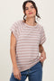 Mocha Stripe Ribbed Short Sleeve Tunic Top