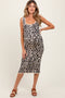 Multicolor Knit Sleeveless Leopard Print Maternity Midi Dress