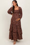 Brown Floral Asymmetrical Ruffle Hem Maternity Maxi Dress