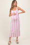 Pink Striped Terry Knit Sleeveless Maternity Midi Dress