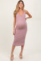 Mauve Stripe Ribbed Sleeveless V Neck Maternity Maxi Dress