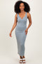 Light Blue Stripe Ribbed Sleeveless V Neck Maxi Dress