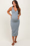 Light Blue Stripe Ribbed Sleeveless V Neck Maternity Maxi Dress