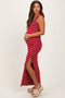 Red Black Striped Side Slit Maternity Maxi Dress