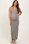 Olive Striped Button Front Sleeveless Maternity Maxi Dress
