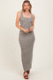 Olive Striped Button Front Sleeveless Maxi Dress