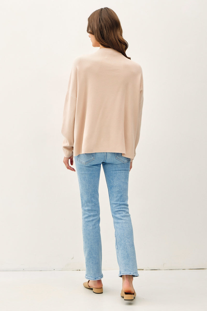 Striped Mock Neck Sweater- Beige