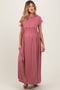 Mauve Short Sleeve Pocketed Maternity Maxi Dress