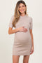 Beige Knit Short Sleeve Mini Maternity Dress