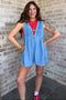 Light Blue Deep V-Neck Pleated Front Tie Sleeveless Romper