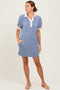 Blue Striped Ribbed Texture Polo Dress