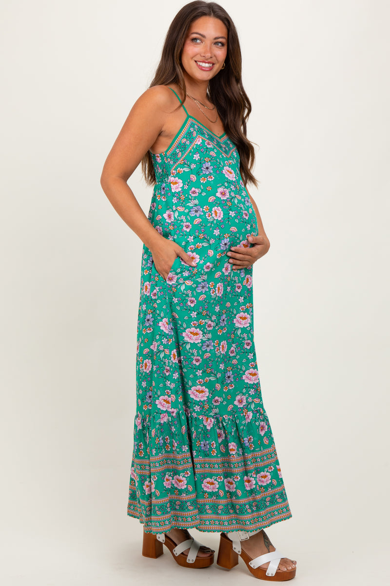 Green Checkered Strappy Maternity Dress main image 1