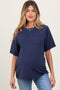 Navy Oversized Pocket Front Short Sleeve Maternity Top