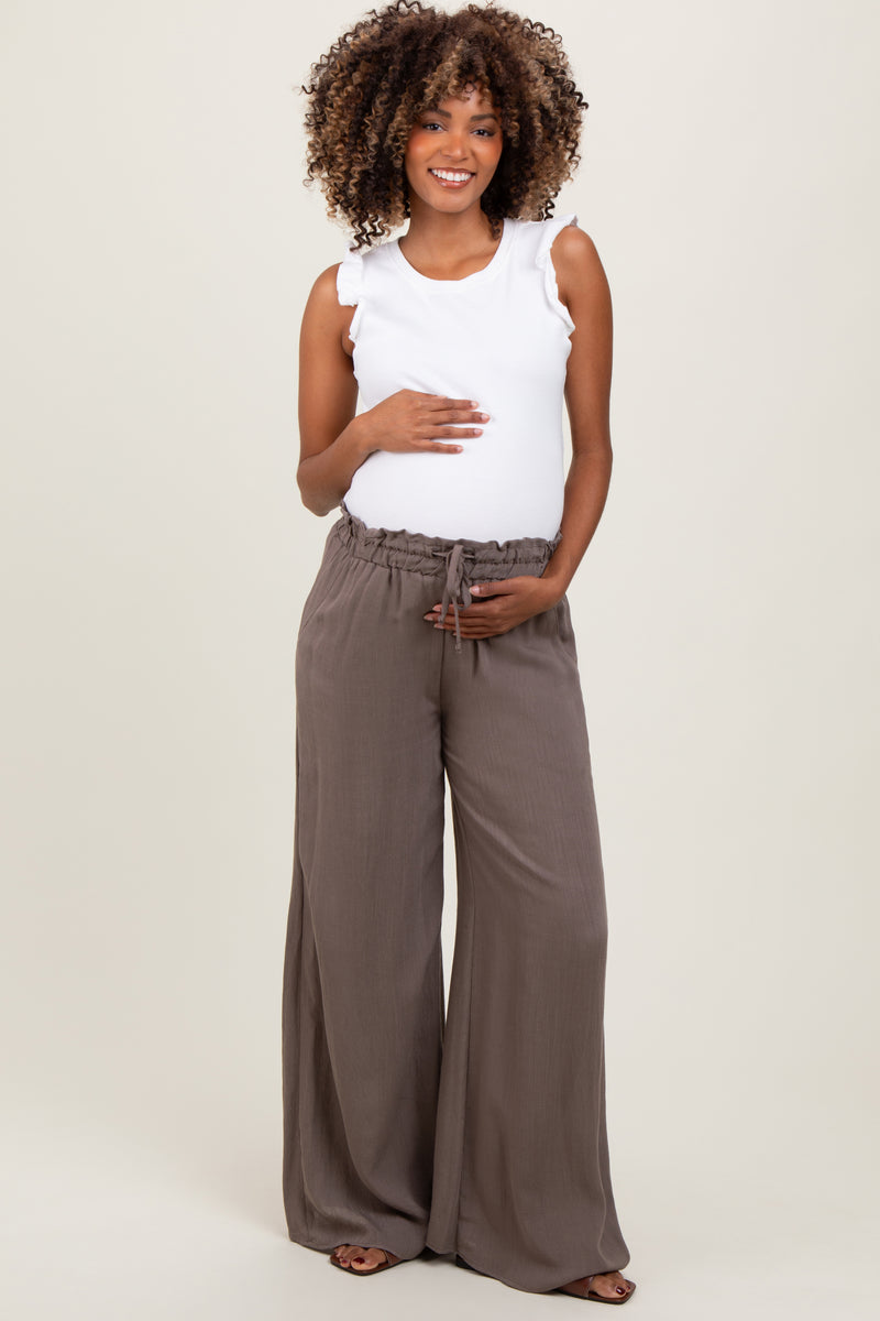 Mocha Smocked Wide Leg Maternity Pants main image 0