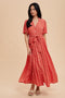 Red Flutter Sleeve Button Down Maxi Dress