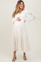 Cream Embroidered Long Sleeve Maternity Maxi Dress