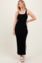 Black Colorblock Trim Knit Side Slit Midi Dress