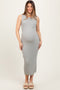 Light Olive Sleeveless Ribbed Maternity Maxi Dress