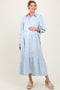 Blue Striped Collar Maternity Maxi Dress