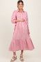 Red Striped Collar Maternity Maxi Dress