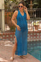 Blue Crochet V-Neck Side Slit Maternity Cover Up