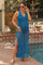 Blue Crochet V-Neck Side Slit Maternity Cover Up