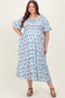 Blue Multi Printed Floral Bubble Sleeve Maternity Plus Maxi Dress