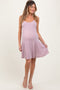 Mauve Solid Ribbed Knitted Adjustable Strap Sleeveless Maternity Mini Dress