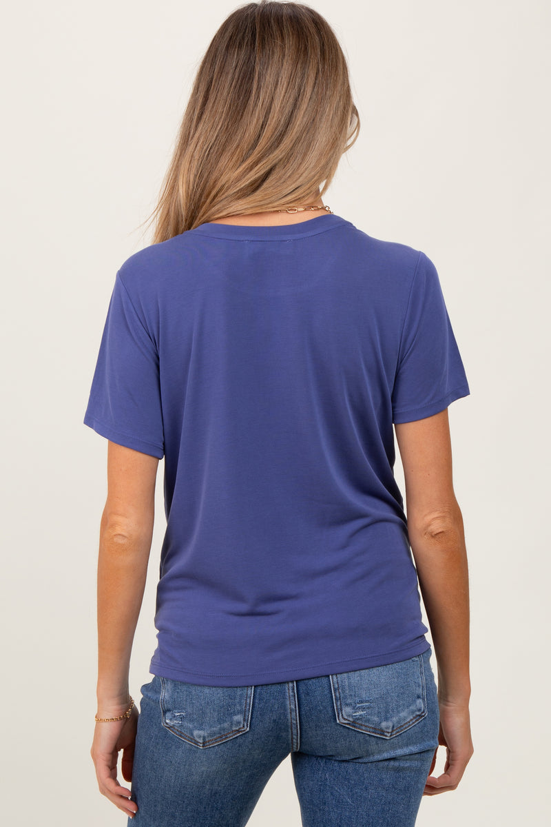 Navy Blue Square Neck Short Sleeve Maternity Top main image 1
