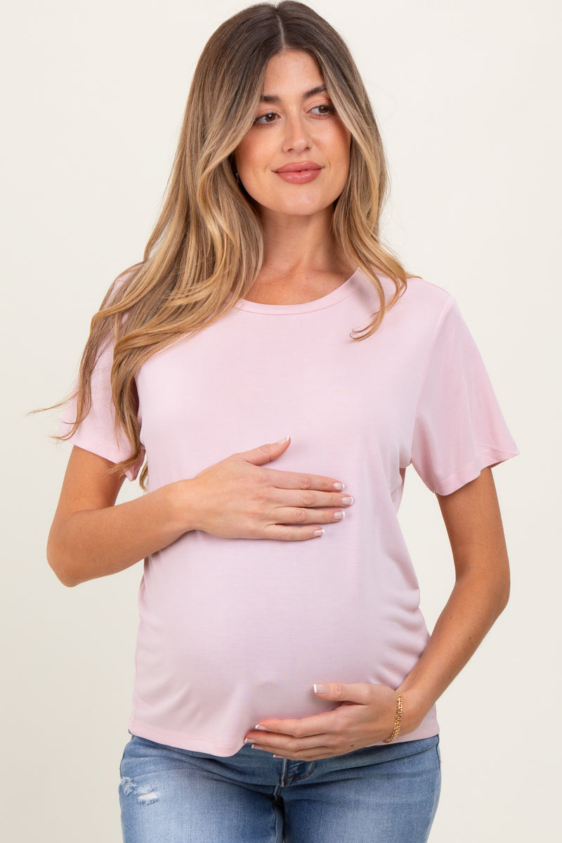 Maternity Stretch Cotton Pajama & T-Shirt Set- Pink