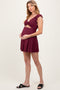 Burgundy Ribbed Ruffle Twist Front Maternity Swim Dress