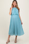 Blue Pleated Woven Maternity Midi Dress