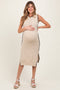 Oatmeal Pointelle Contrast Trim Sweater Maternity Midi Dress