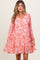 Pink Floral Chiffon Babydoll Long Sleeve Maternity Dress