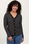 Black Striped Ribbed Long Sleeve Lace Detail Button Down Cardigan
