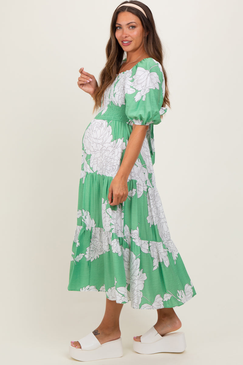 Multi Color Floral Smocked Back Bow Maternity Maxi Dress main image 0