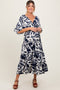 Navy Abstract Floral V-Neck Tiered Maternity Midi Dress