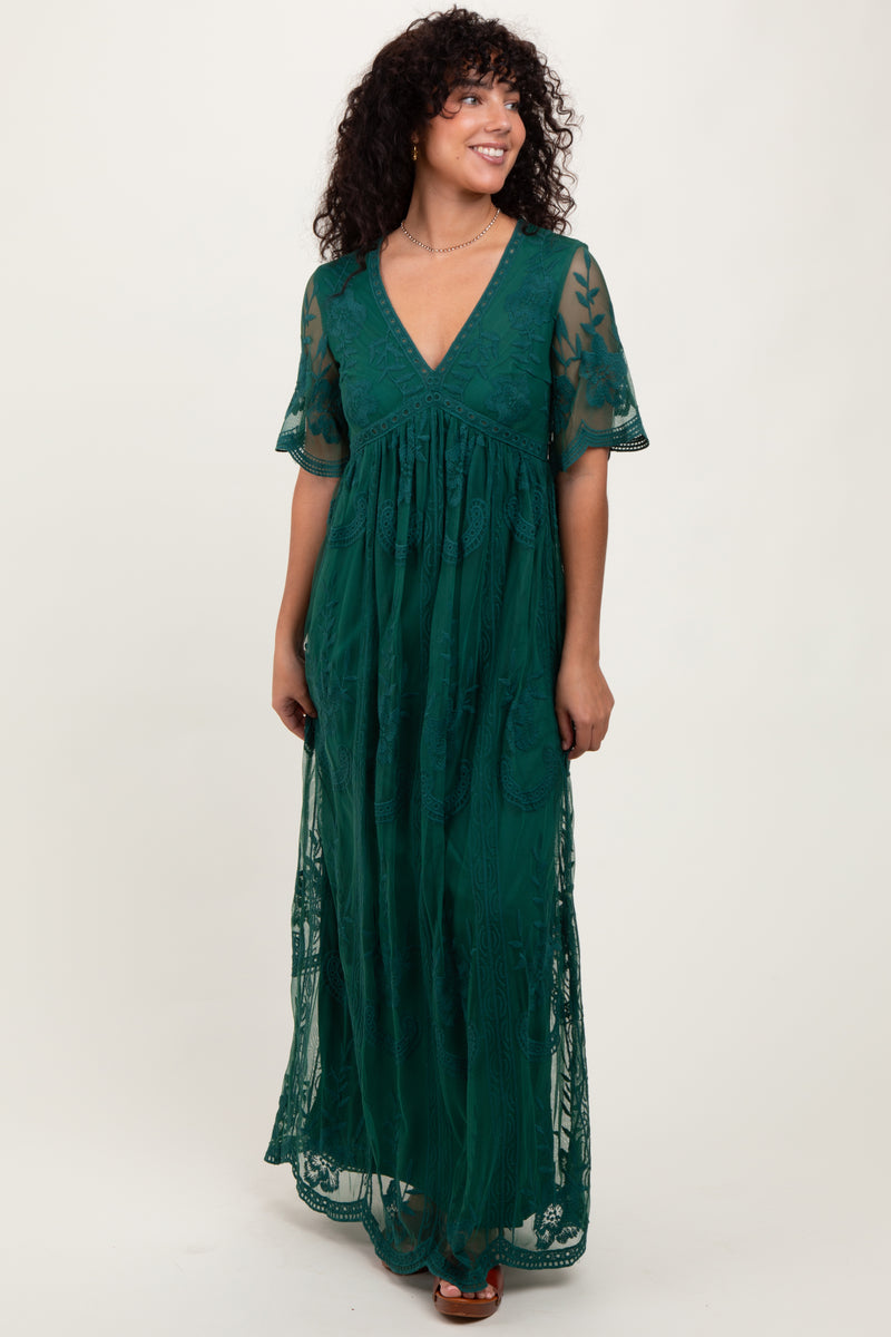 Green Lace Mesh Overlay Maxi Dress – PinkBlush