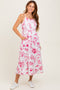Pink Floral Sleeveless Piping Detail Midi Dress