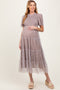 Grey Gingham Mesh Tiered Maternity Midi Dress