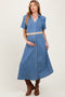 Blue Chambray Button Down Maternity Midi Shirt Dress