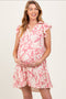 Pink Abstract Print Ruffle Hem Maternity Mini Dress