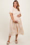 Cream Embroidered Smocked Maternity Plus Midi Dress