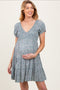 Light Olive Floral Smocked V-Neck Flutter Sleeve Maternity Dress