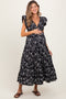Black Bow Print Ruffle Hem Maternity Midi Dress
