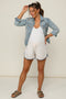 Cream Linen Blend Crochet Trim Drawstring Maternity Shorts