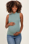 Light Olive Knit Mock Neck Sleeveless Maternity Top